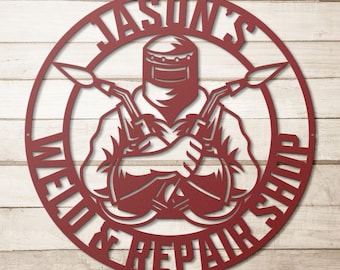 Welding Shop Sign | Personalized Weld and Repair Shop Sign | Custom Welder Metal Sign | Metal Welding Sign | Metal Welding Wall Art