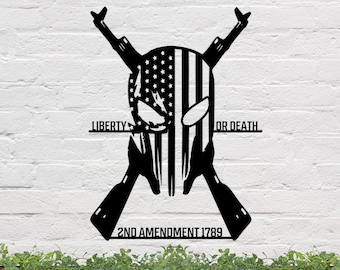Custom Liberty or Death Sign, Punisher 2nd Amendment Decor