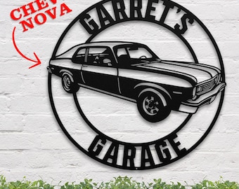 Metal Chevy Nova Garage Sign | Personalized Man Cave Decor
