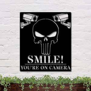 Security Sign, Security Camera Sign, Smile You&#39;re on Camera Sign, Punisher Sign, Metal Security Sign, Private Property Sign, No tresspassing