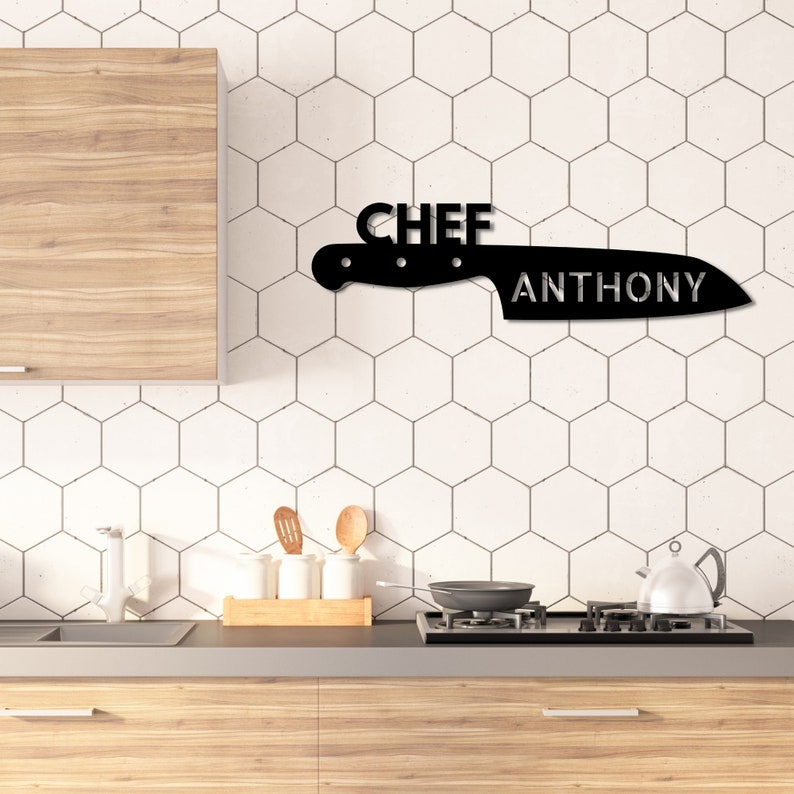 Chef Knife Sign, Custom Metal Sign for Kitchen, Personalized Kitchen Signs, Gift For Chef, Custom Kitchen Sign Wall Decor, Custom Chef Knife image 2