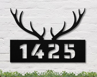Deer Antler Address Sign, Metal House Number Plaque