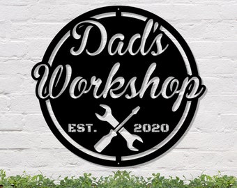 Dad's Workshop Metal Sign, Personalized Father's Day Gift