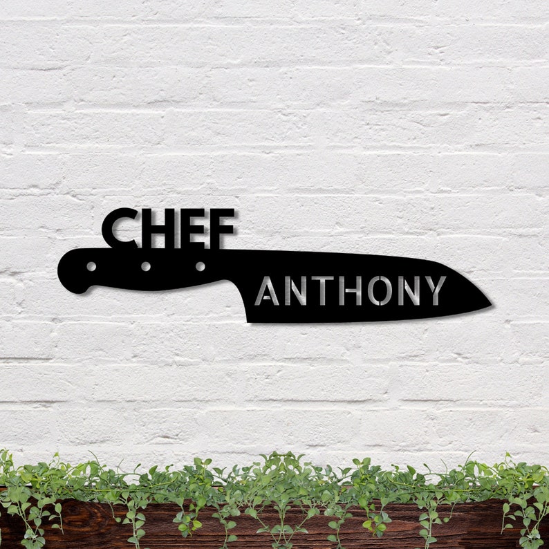 Chef Knife Sign, Custom Metal Sign for Kitchen, Personalized Kitchen Signs, Gift For Chef, Custom Kitchen Sign Wall Decor, Custom Chef Knife image 1