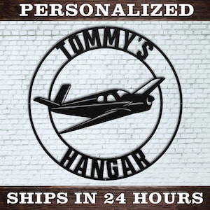 Personalized Airplane Hangar Sign | Custom Metal Aviation Wall Art image 1