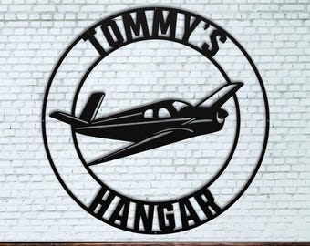 Personalized Airplane Hangar Sign | Custom Metal Aviation Wall Art