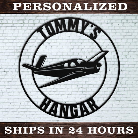 Personalized Airplane Hangar Sign | Custom Metal Aviation Wall Art