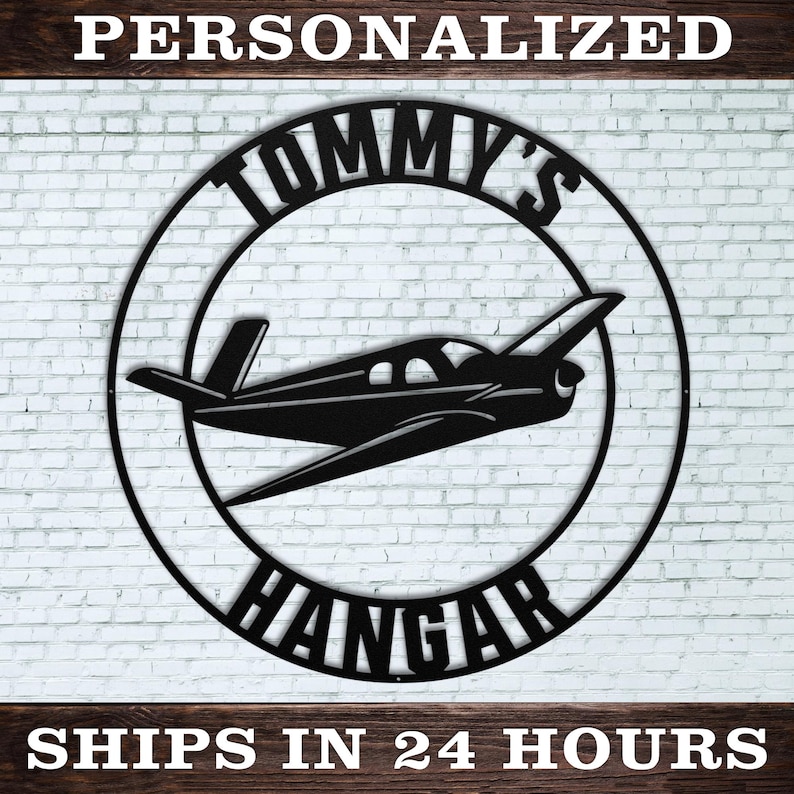Personalized Airplane Hangar Sign | Custom Metal Aviation Wall Art image 1