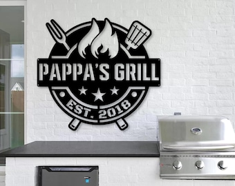 Metal BBQ Sign, Fathers Days Gift, BBQ Sign For Dad, Outdoor Kitchen Sign, Outdoor BBQ Sign, Gift For Dad, Fire Pit Sign, Gift For Grandpa