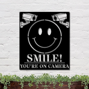 Security Sign, Security Camera Sign, Smile You&#39;re on Camera Sign, Surveillance Sign, Metal Security Sign, Private Property Sign