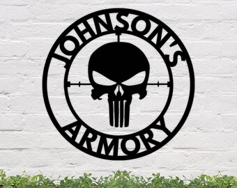 Custom Armory Metal Sign, Punisher Skull, Man Cave Decor