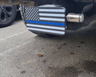 Thin Blue Line Flag Hitch Receiver Cover - 2" USA Design