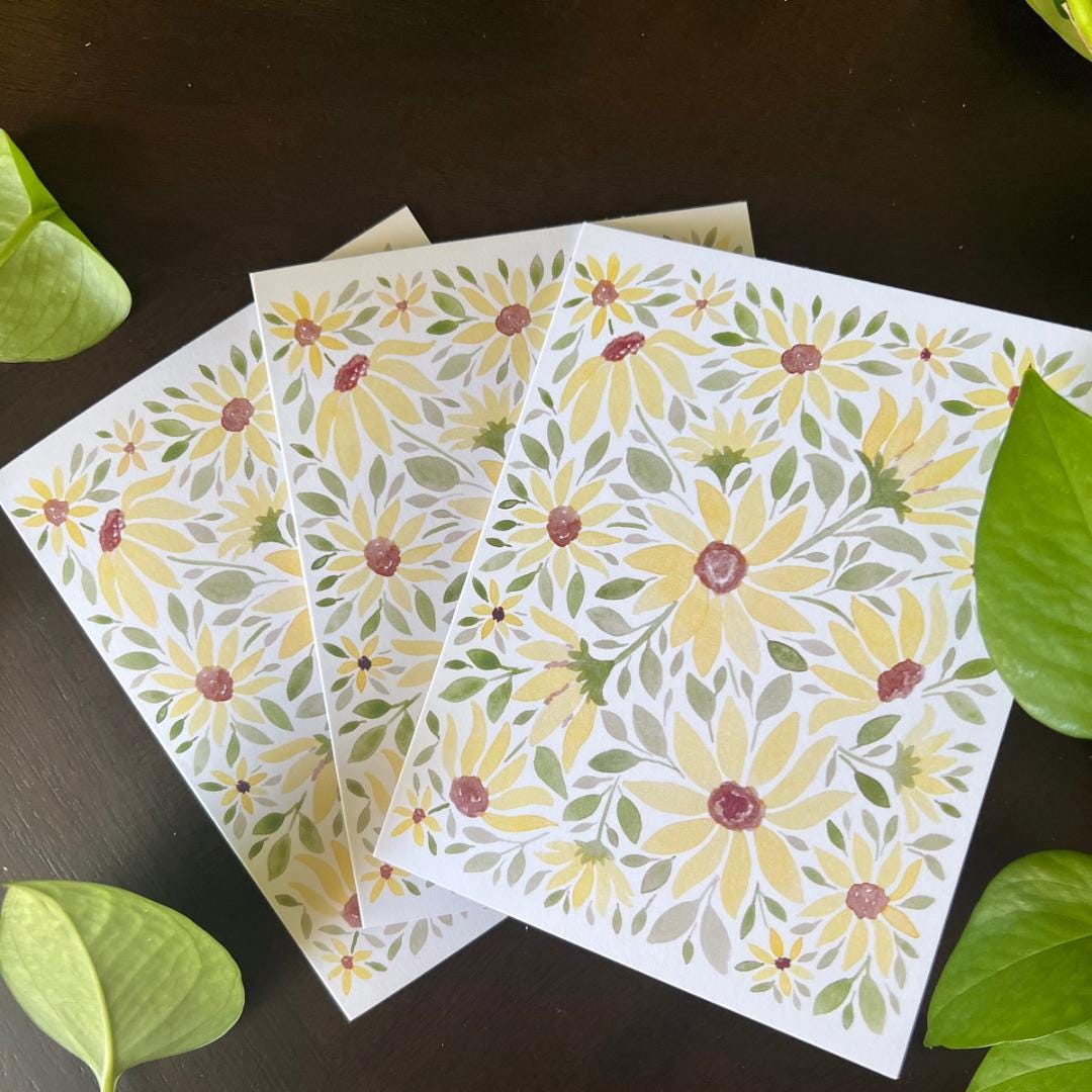 Sunflower Greeting Card Set – Pack of 4 Blank Watercolor Cards With ...