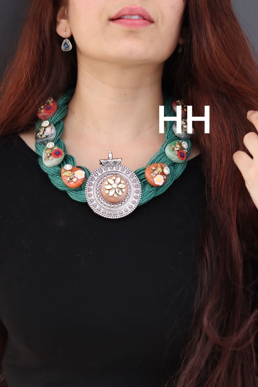 Kundan Embellished Jute Necklace Unique Jute Necklace Trending