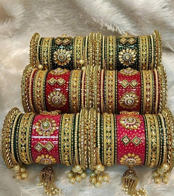 Bridal Kundan Jadau Indian Chuda Bangles Red Ethnic Bangles Set