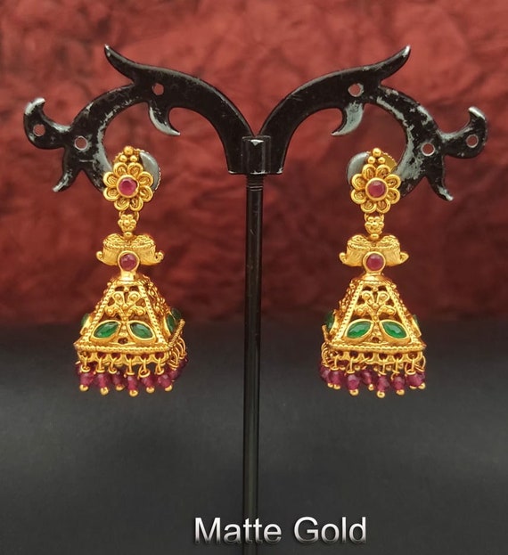 22k Gold plated Earrings Jhumke Jhumka Indian Nepali Bollywood Indian  Pakistani | eBay