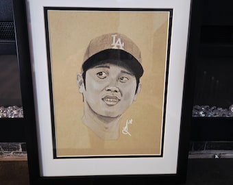 Obra de arte original enmarcada de Shohei Ohtani