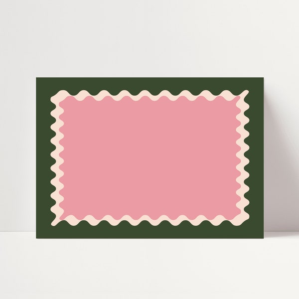 Green pink swirly wavy scalloped place mat write on minimalist placemat Valentines day A3 blank printable downloadable paper table decor