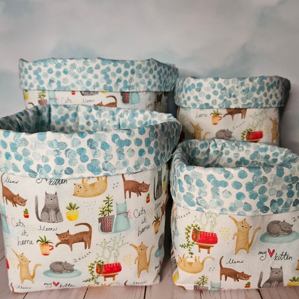 Kitty Cat Storage Bins,Storage,Containers,Gift Basket,Bath Towel Storage,Cat Toys,Make up,Hair Accessory,Plant Pot Cover,Cat Lover Gift