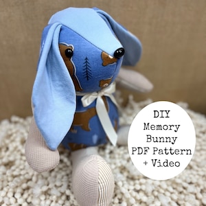 PDF Brooklyn Bunny Memory Bear Sewing Pattern, Beginner memory bunny sewing pattern, Video Tutorial memory bunny sewing pattern
