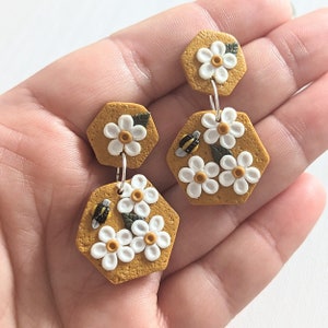 Bee and Flower Polymer Clay Earrings