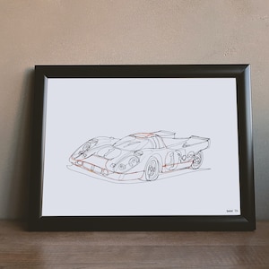 Original car drawing Porsche 917 hand-drawn Oneliner DIN A4
