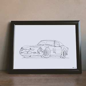 Original Car Drawing GTO Hand-Drawn Oneliner DIN A4
