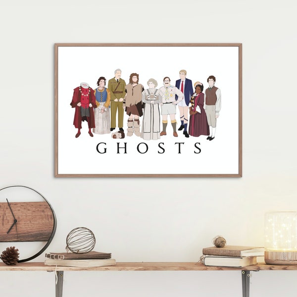 Ghosts TV Show Poster Print | BBC's Ghosts | A5 & A4 Graphic Posters of the Ghosts Cast in Costume | Home Decor | Wall Design | TV Show Gift