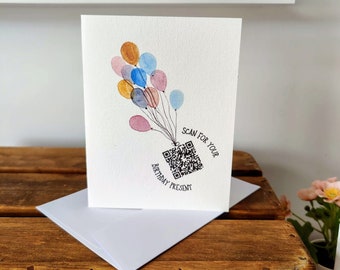 Rick Roll Troll Prank Birthday Card, Never Gonna Give You Up - Rick Astley | Hand Painted Watercolour Balloons | Personalised QR Code