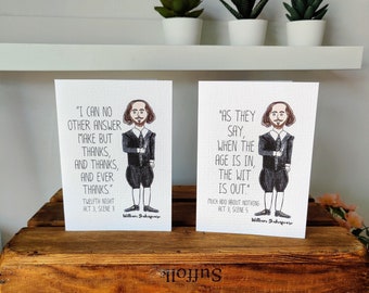 William Shakespeare Themed Card | Birthday Card | Thank You Card | Teacher Thank You Cards | Gift for English Teacher | Customisable