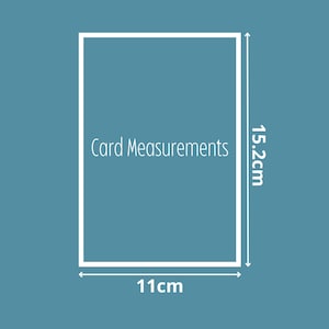 Puede incluir: Un rect&aacute;ngulo blanco con el texto "Card Measurements" y las dimensiones 11 cm por 15,2 cm.