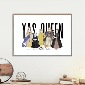British, English Queen Poster Print | A5 & A4 Graphic Portraits of Queens Elizabeth I, Elizabeth II, Victoria, Anne, Mary | Home Decor | Art