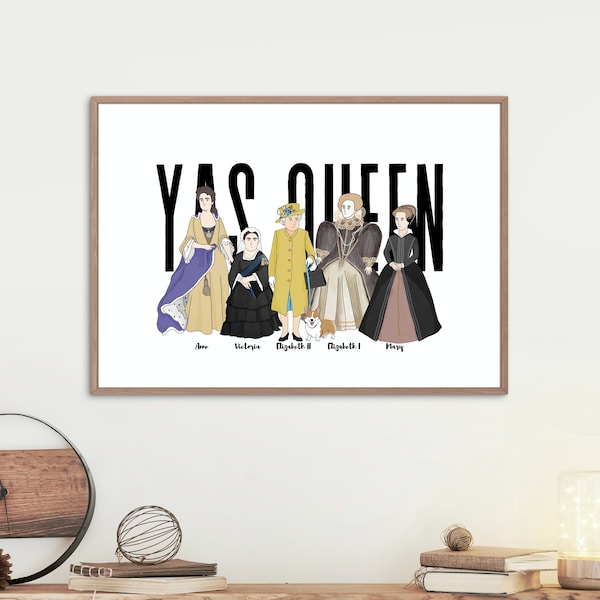 British, English Queen Poster Print | A5 & A4 Graphic Portraits of Queens Elizabeth I, Elizabeth II, Victoria, Anne, Mary | Home Decor | Art