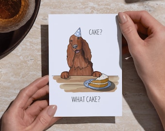 Funny Irish Setter Birthday Card: Mischievous Dog Art