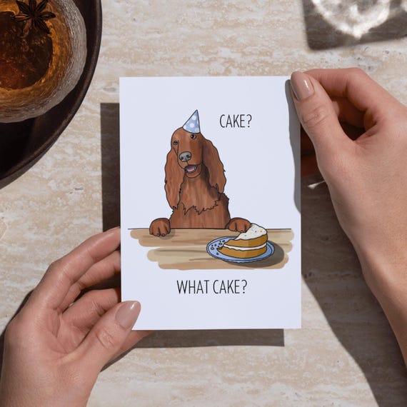 Funny Irish Setter Birthday Card: Mischievous Dog Art