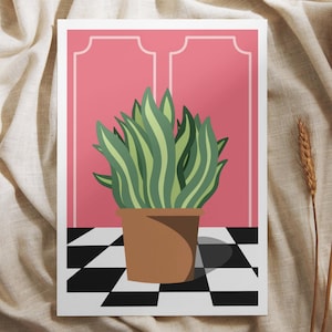 Poster de plante moderne | Art mural botanique abstrait | Formats A4 et A5 sur papier cartonné martelé | Illustration dessinée à la main d'une plante serpent