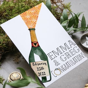 Champagne Engagement Card | Wedding Card | Congratulations Card | Watercolour Card | Champagne Bottle | Champagne Flutes | Personalised
