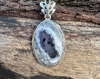 Natural Dendrite Opal Gemstone Necklace,925 Sterling Silver Pendant, Handmade Silver jewelry, Oval Dendrite Opal Necklace, Gift For Her