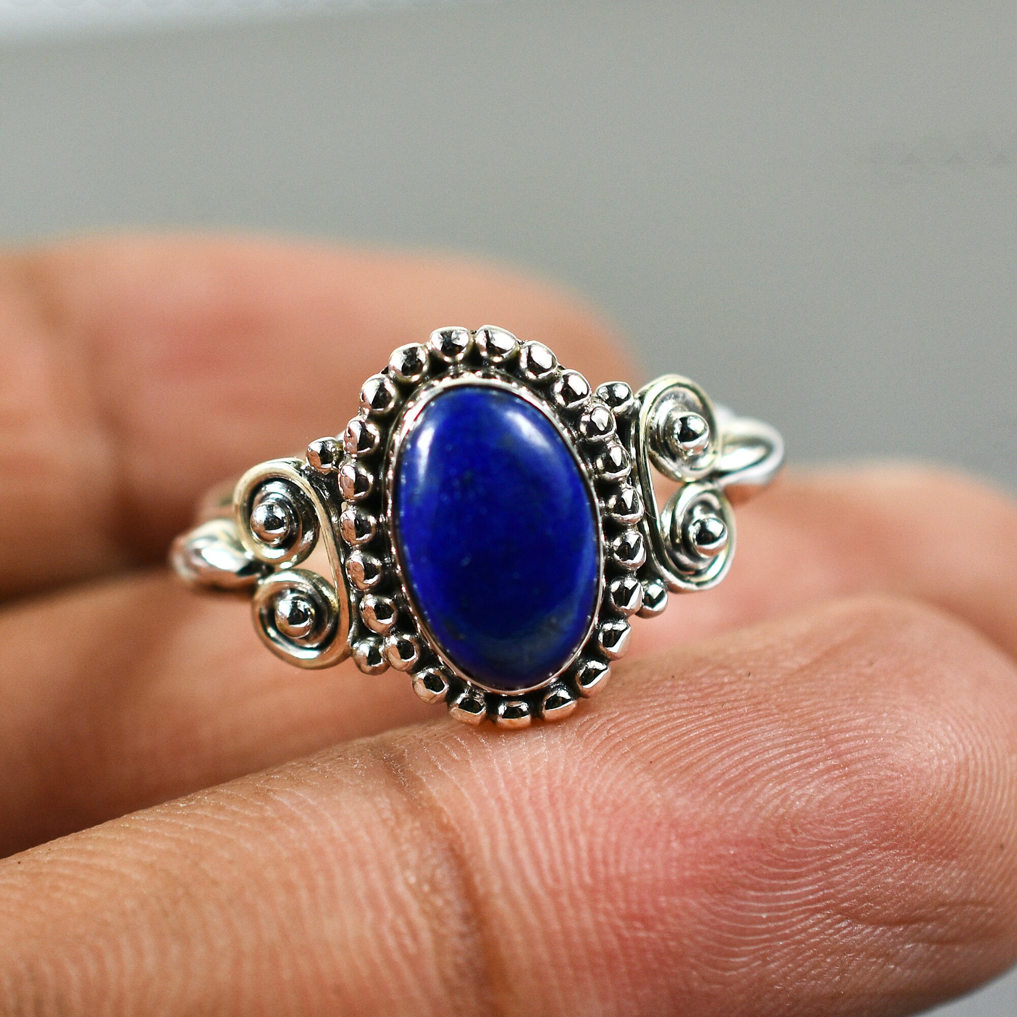 Natural Lapis Lazuli Ring, Lapis Silver Ring, Lapis Ring, Ring For Women, Boho Hippie Ring, Blue Stone Ring, Ring Size 8 US. Statement Ring