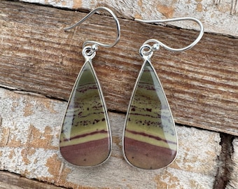 Handmade Butterfly Jasper Sterling Silver Dangle Earrings, Boho Style