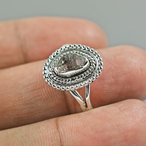 Herkimer Diamond Ring: Raw Quartz, 925 Sterling Silver, Size 8.25