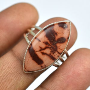 Natural Indian Paint Jasper Sterling Silver Statement Ring - US Size 9