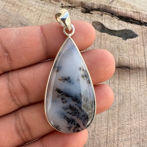 Handmade Pear Dendrite Opal Pendant: 925 Sterling Silver Jewelry
