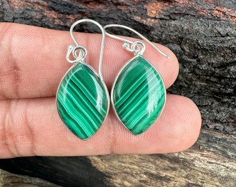 Natural Malachite GemStone In 925 Sterling Silver earring, Malachite Dangle Hook  Earring, Malachite Silver Earring, Gift For Her