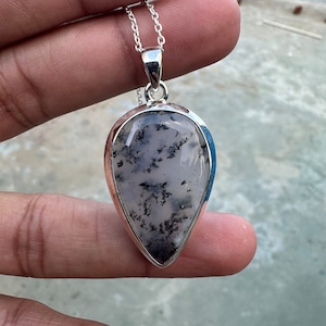 Pear Dendrite Opal Pendant: Handmade 925 Sterling Silver Jewelry