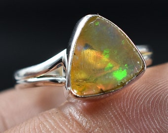 Raw Ethiopian Opal Ring: Sterling Silver October Birthstone, Engagement Ring