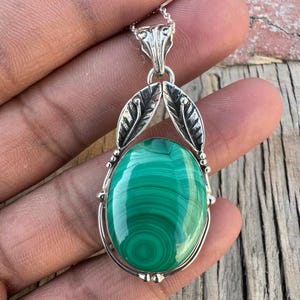 Natural Malachite In 925 Sterling Silver Pendant,Designer Malachite Handmade Crystal Pendant, Malachite Jewelry, Christmas Gift For Everyone