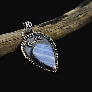 Natural Blue Lace Agate Pendant - Sterling Silver Pendant - Natural Blue Lace Agate, 925 Sterling Silve Blue Lace Agate