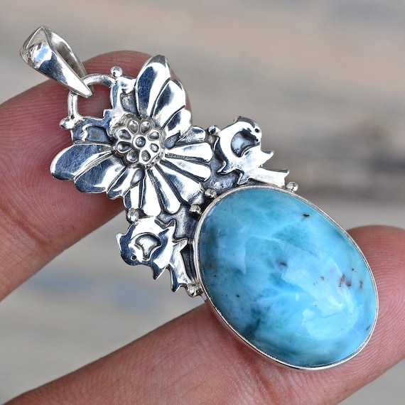 Genuine Larimar Pendant Larimar Designer Pendant Sterling - Etsy