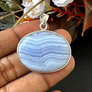 Top Grade Blue Lace Agate Pendant, 925 Sterling Silver Pendant, Blue Lace Agate, HandMade Gemstone Blue Lace Pendant, Gift For Her